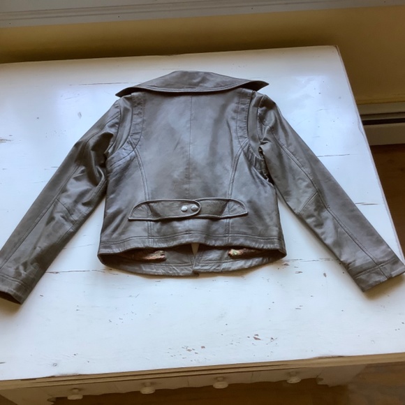 TASHA POLIZZI tan distressed leather moto style jacket Small - Picture 10 of 12